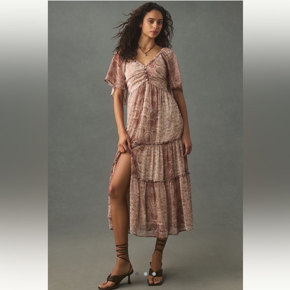 By Anthropologie short sleeve tiered midi dress